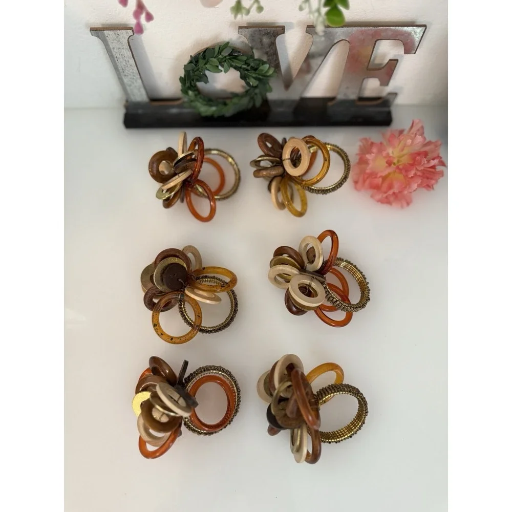 Vintage Set of‎ 6 Bodrum Interlink Napkin Rings Mid Century Modern Table Decor